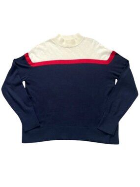 Velvet by Graham & Spencer Stripe Cashmere Blend Navy, Cream & Red Sweater Sz M